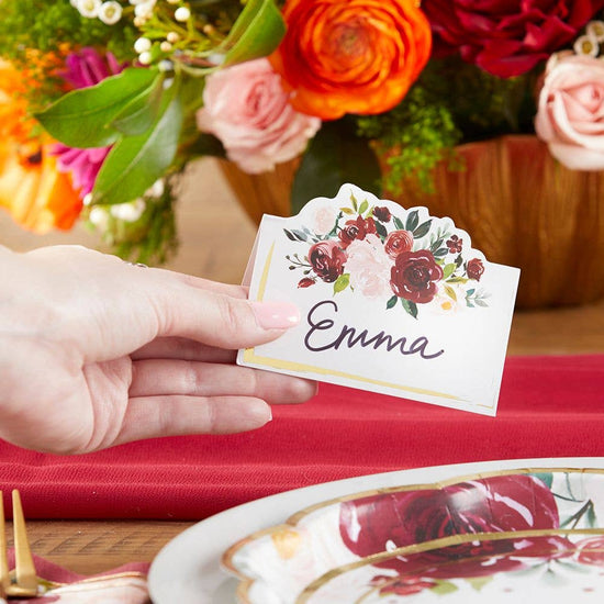 Burgundy Blush Floral Tent Place Card (Set of 50)