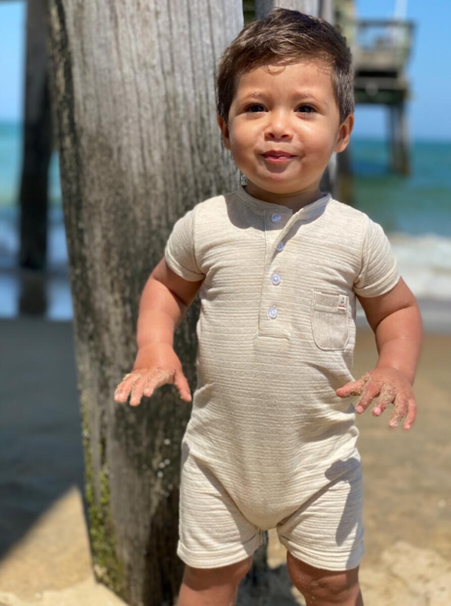 Beige Henley Short Romper
