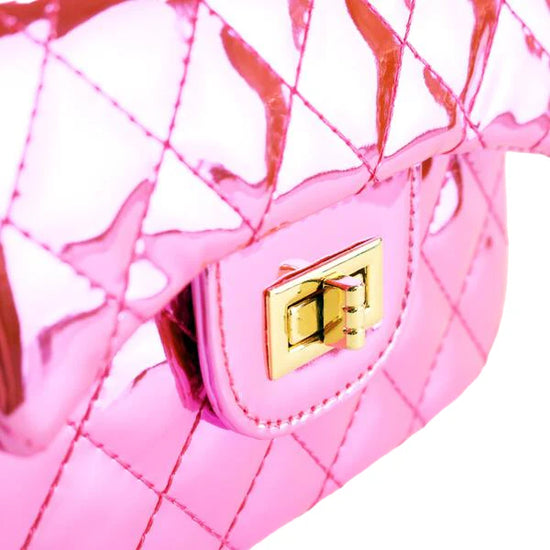 Fuchsia Metallic Crossbody Quilted Purse