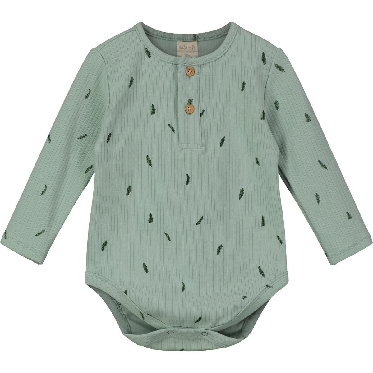 Sage Feather Long Sleeve Onesie