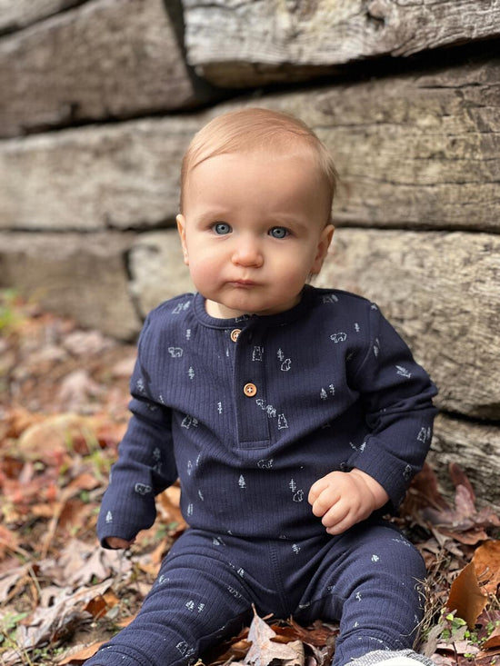 Navy Woodland Bear Onesie