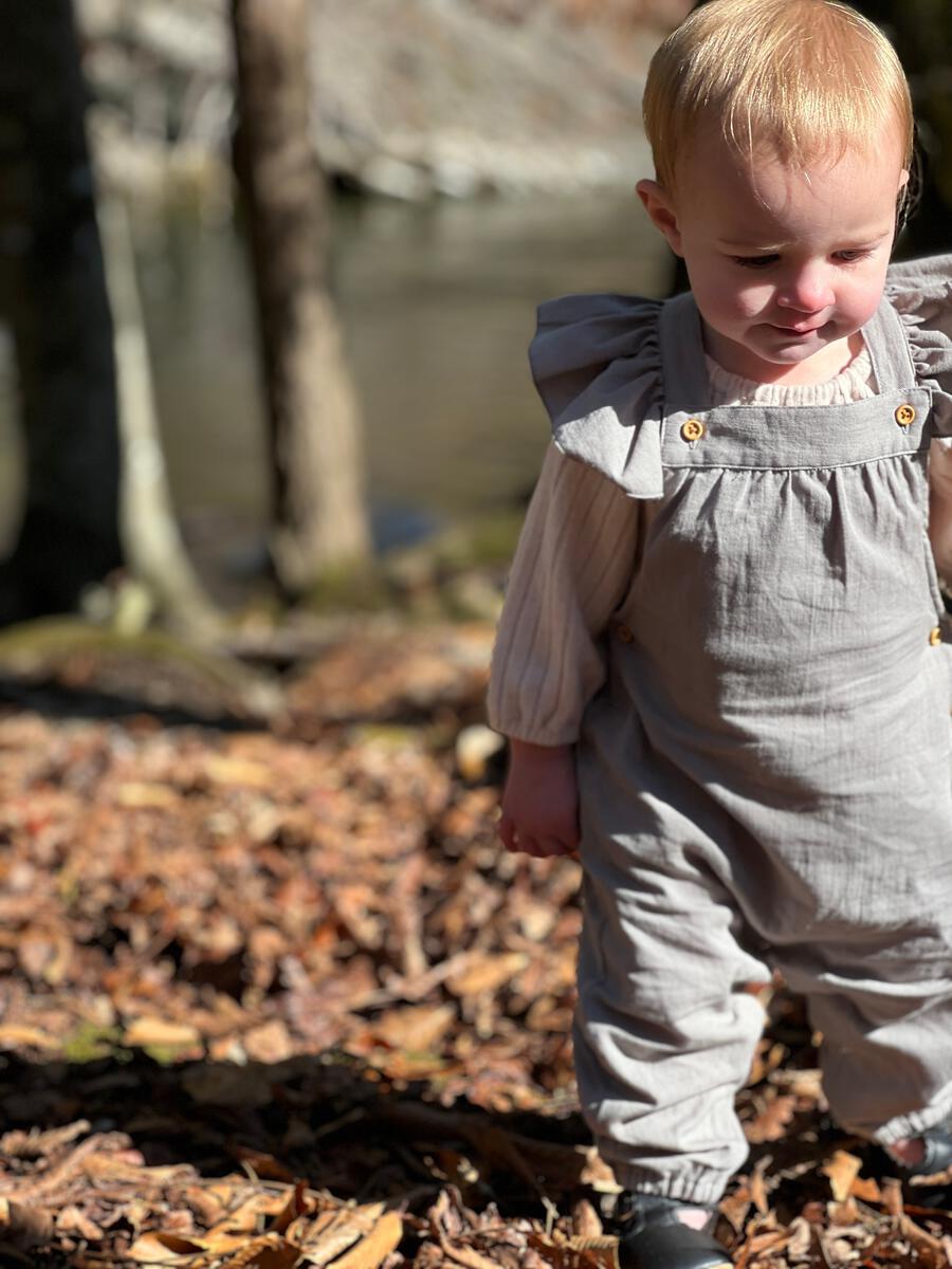 Eloise Ruffle Overall in Grey