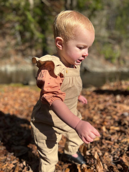 Load image into Gallery viewer, Eloise Ruffle Overall in Gold
