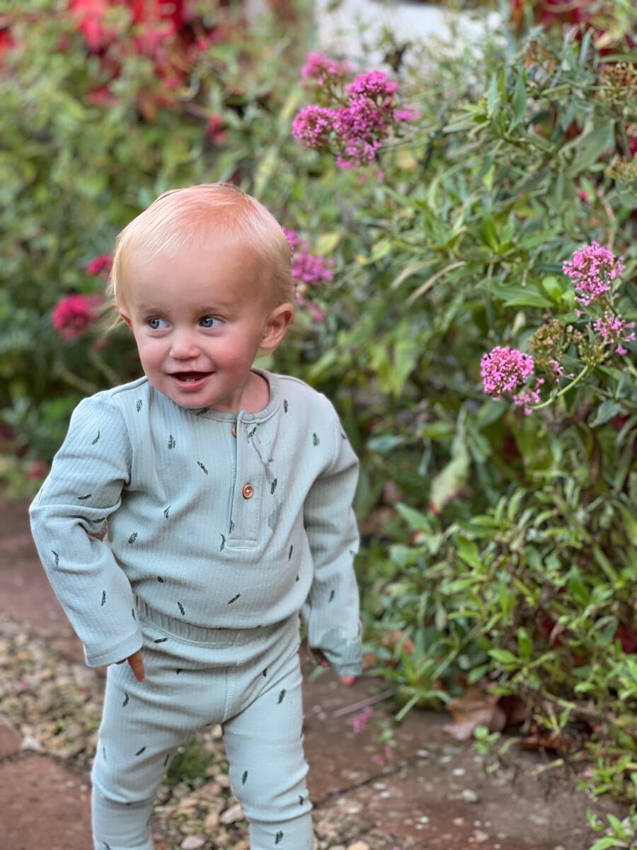 Sage Feather Long Sleeve Onesie