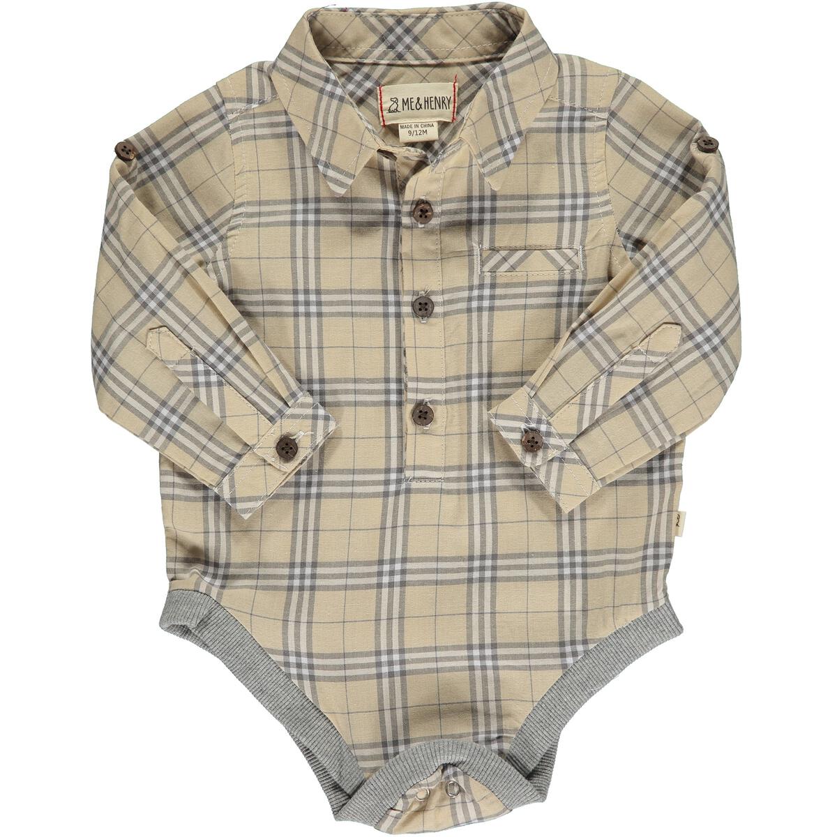 Jasper Woven Tan Plaid Onesie