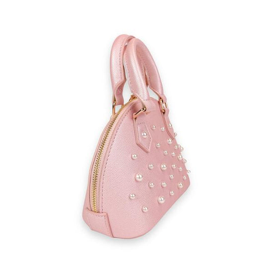 Load image into Gallery viewer, Pink Pearl Studs Leather Barrel Bag
