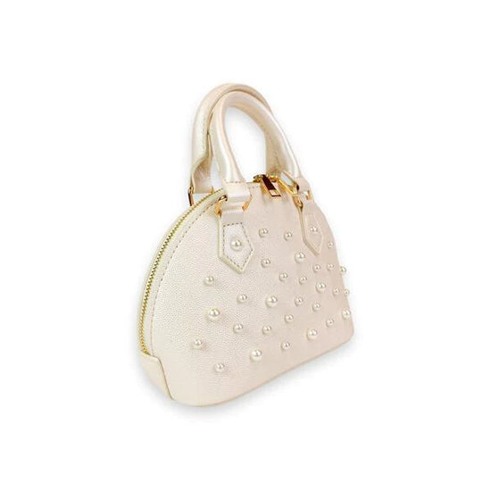 Load image into Gallery viewer, Cream Pearl Studs Leather Satchel Bag

