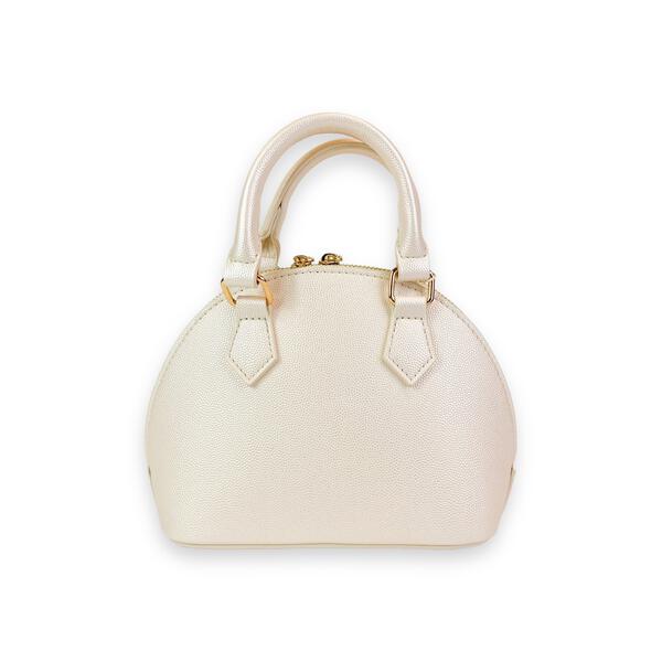 Cream Pearl Studs Leather Satchel Bag