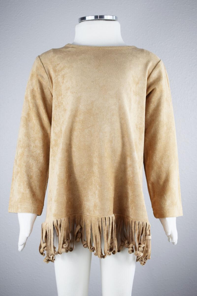 Faux Suede Camel Fringe Tunic