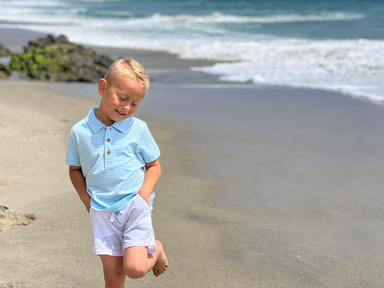 Load image into Gallery viewer, Starboard Aqua/Blue Stripe Polo
