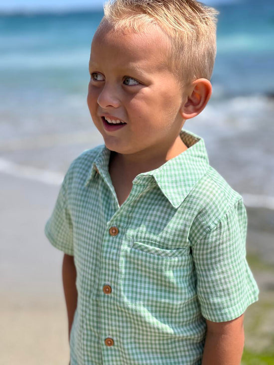 Green plaid woven shirt