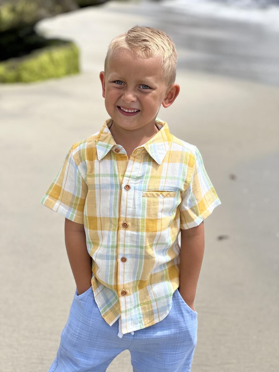 Gold/cream plaid woven shirt