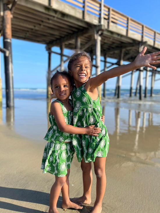 Load image into Gallery viewer, Maleia Dress in Green/White Floral Embroidery
