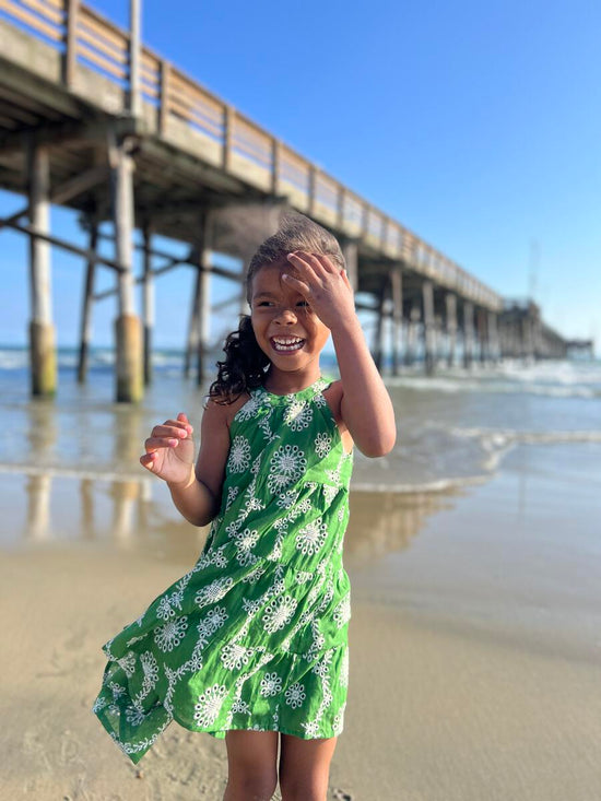 Load image into Gallery viewer, Maleia Dress in Green/White Floral Embroidery
