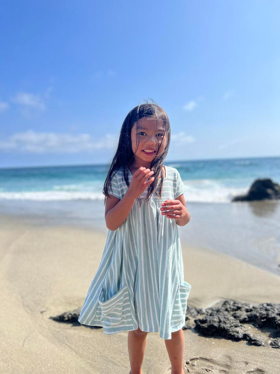 Load image into Gallery viewer, Rylie Green/White Striped Dress
