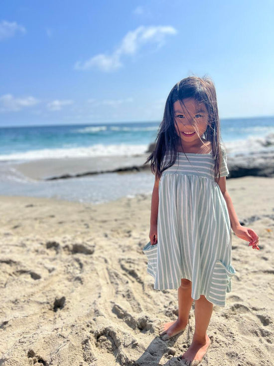 Load image into Gallery viewer, Rylie Green/White Striped Dress
