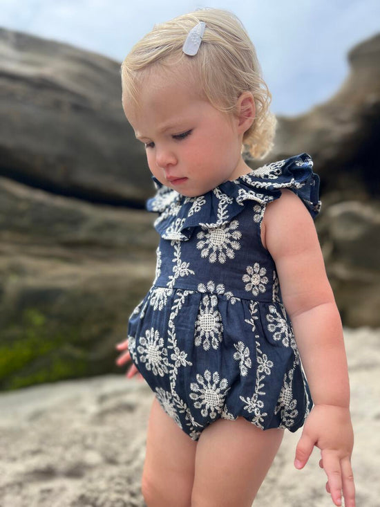 Load image into Gallery viewer, Maya Navy/White Embroidered Bubble
