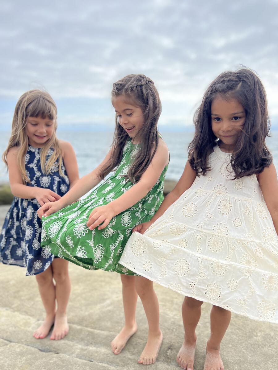 Maleia Dress in Green/White Floral Embroidery