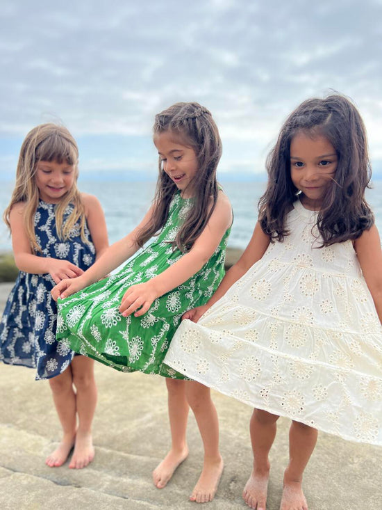 Maleia Dress in Green/White Floral Embroidery