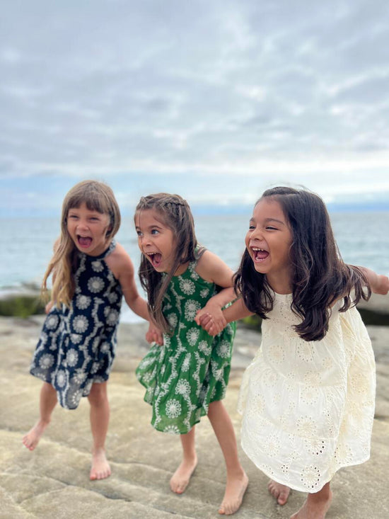 Load image into Gallery viewer, Maleia Dress in Green/White Floral Embroidery
