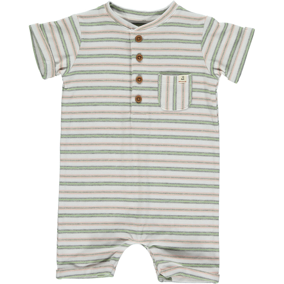 Pink/white/grey ribbed henley romper