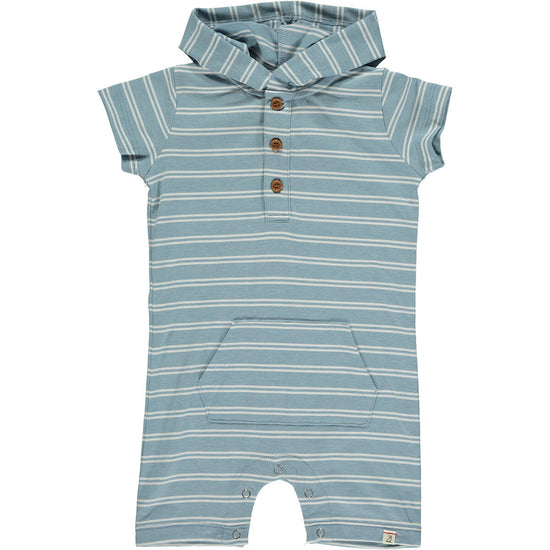 Blue Stripe Hooded Short Romper