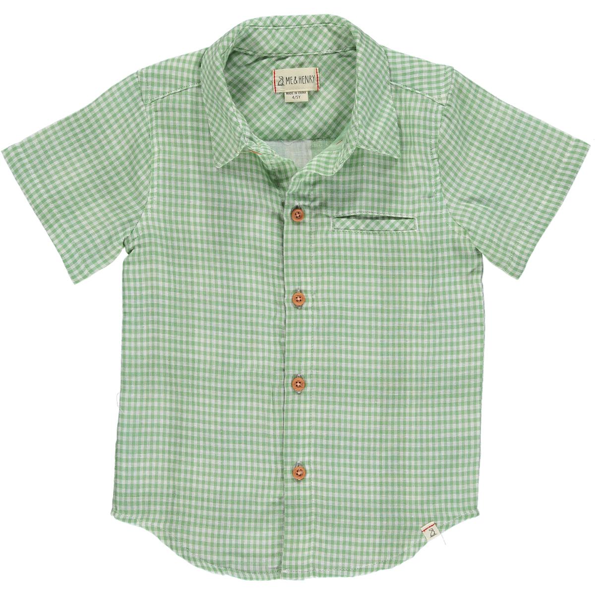 Green plaid woven shirt