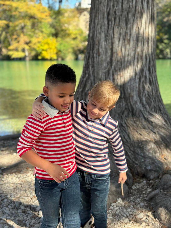 Red/Grey Stripe Waverly Longsleeve Polo