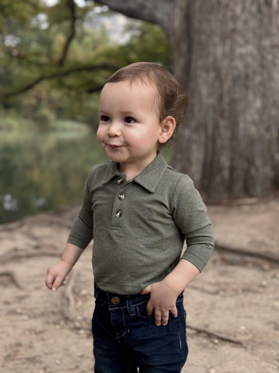 Seymore Olive Pique Polo Onesie
