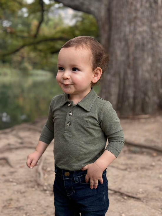 Seymore Olive Pique Polo Onesie