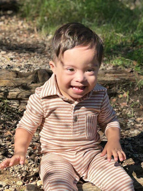 Kingston Pumpkin/Beige Double Stripe Romper