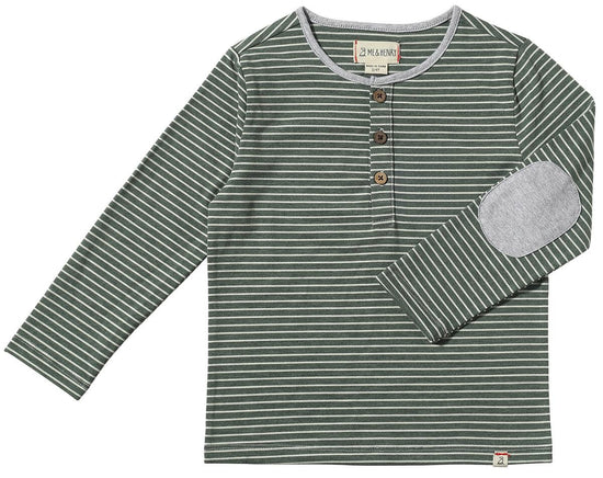 Green/White Striped Mascot Henley with Elbow Patch