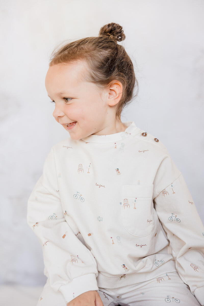 Parisian Theme Organic Sweatshirt with Magnetic Opening