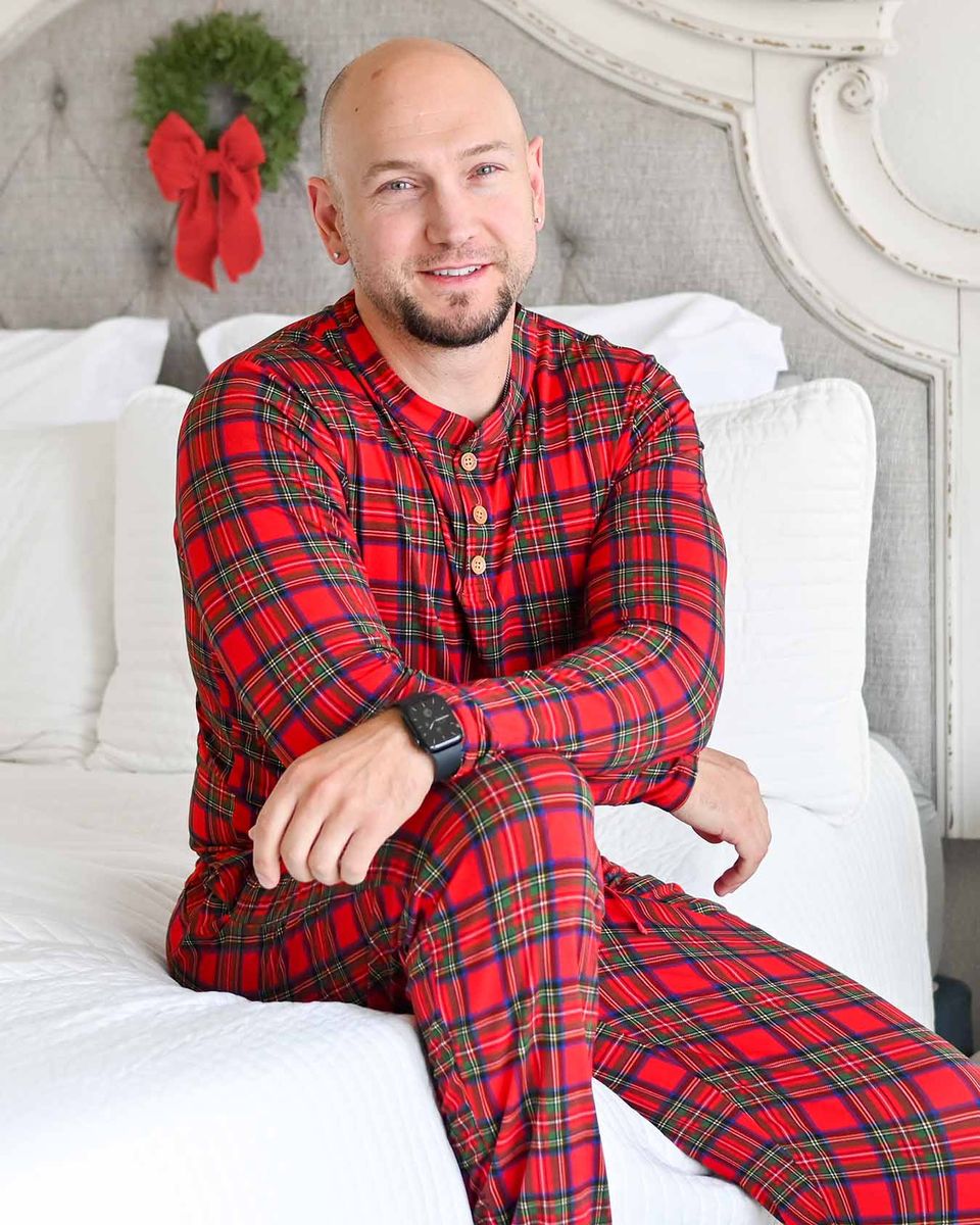 Men's Button Front Plaid Loungewear Set