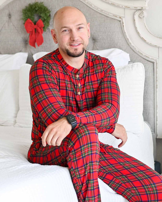 Men's Button Front Plaid Loungewear Set