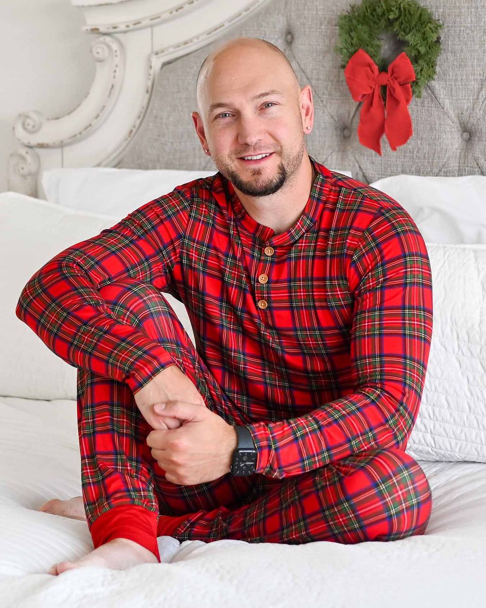 Men's Button Front Plaid Loungewear Set