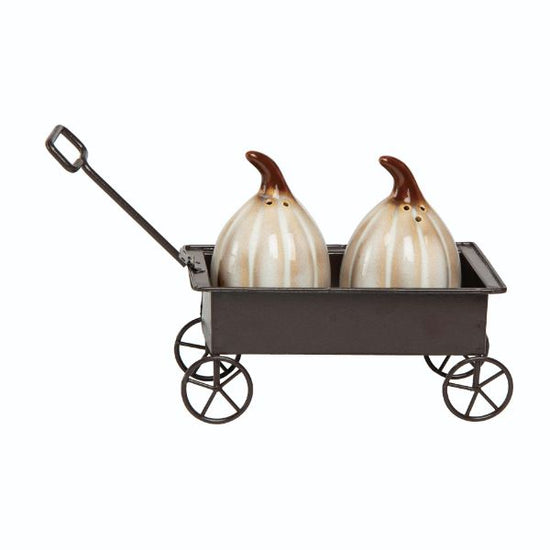 Ceramic Pumpkin Salt & Pepper Shakers with Wagon