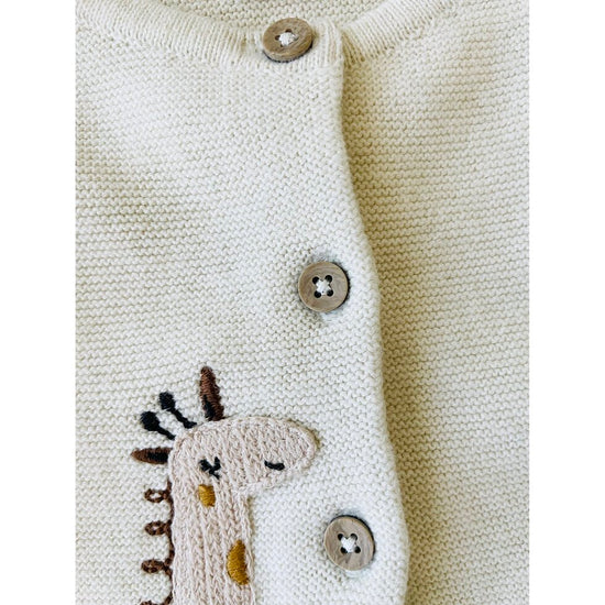 Load image into Gallery viewer, Organic Animal Safari Embroidered Baby Cardigan Sweater
