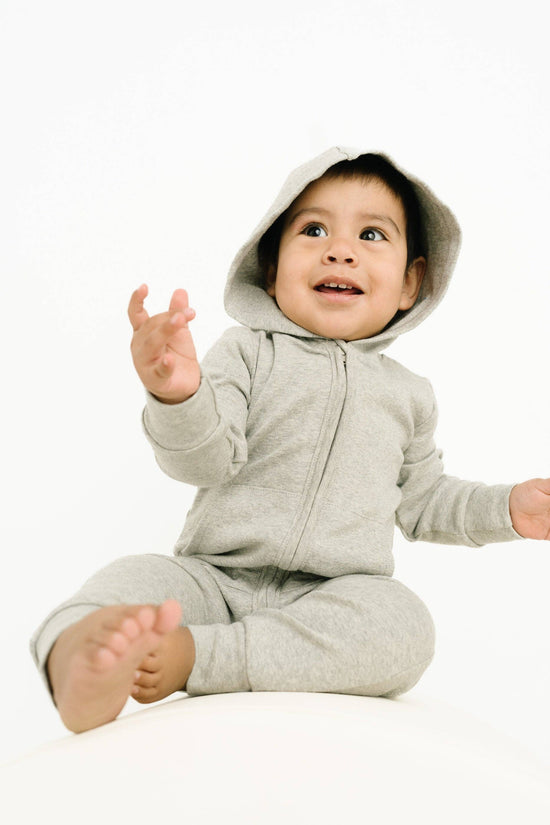 Ash Gray Zip Up Hooded Romper
