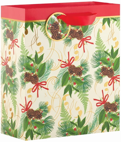 Load image into Gallery viewer, Holiday Pinecone/Greenery Corsage Medium Gift Bag
