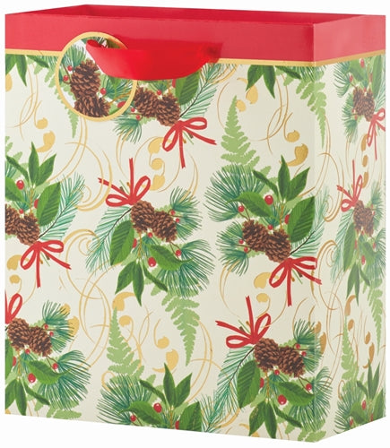 Load image into Gallery viewer, Holiday Pinecone/Greenery Corsage Medium Gift Bag
