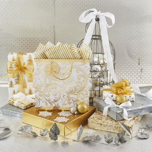 Golden Whimsical Scrolls Large Square Gift Bag