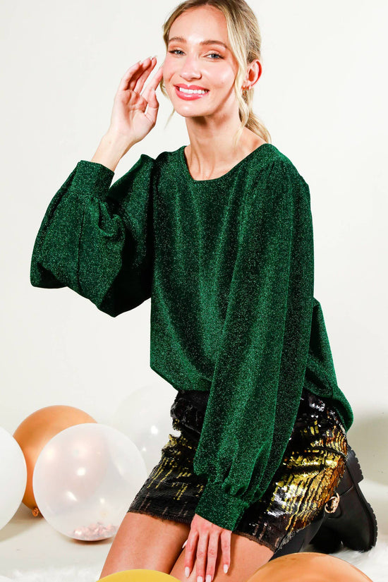 Load image into Gallery viewer, Balloon Long-Sleeve Round Neck Glitter Yarn Knit Top
