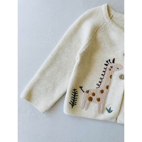 Load image into Gallery viewer, Organic Animal Safari Embroidered Baby Cardigan Sweater
