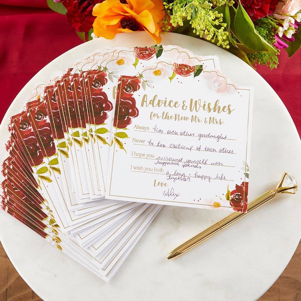 Burgundy Blush Floral Wedding Advice Card (Set of 50)