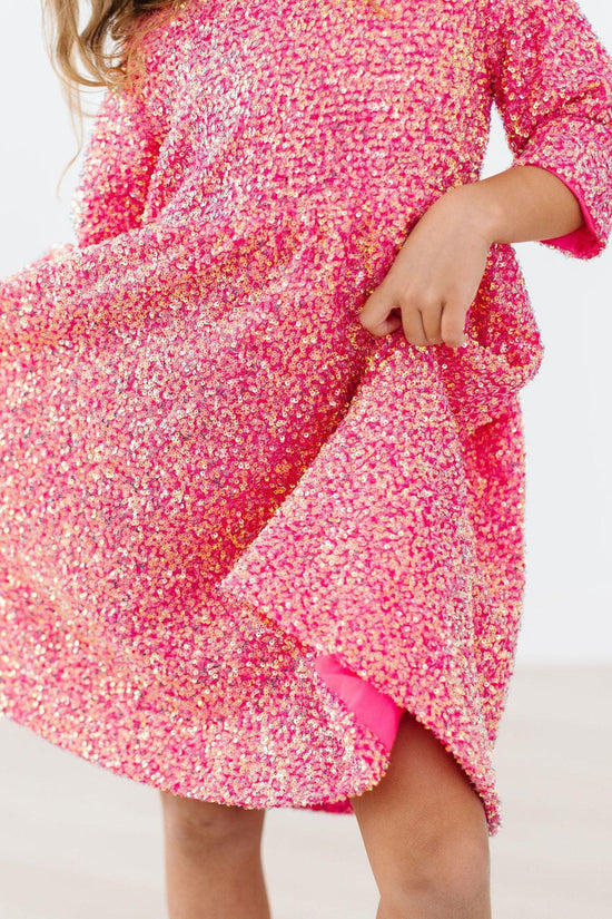 Hot Pink Sequin Sleeved Dress