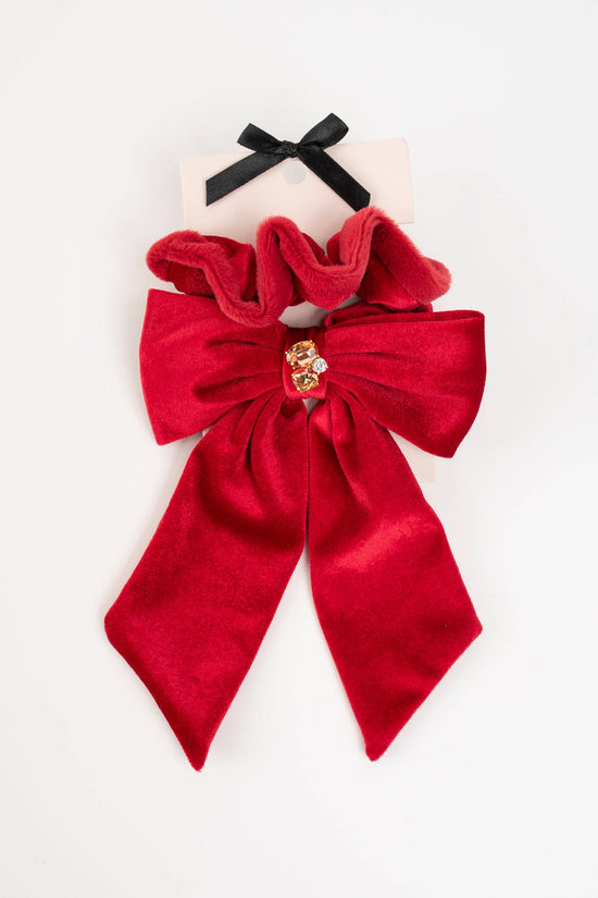 Load image into Gallery viewer, Lydia Velvet Bow Scrunchie Pair: Red
