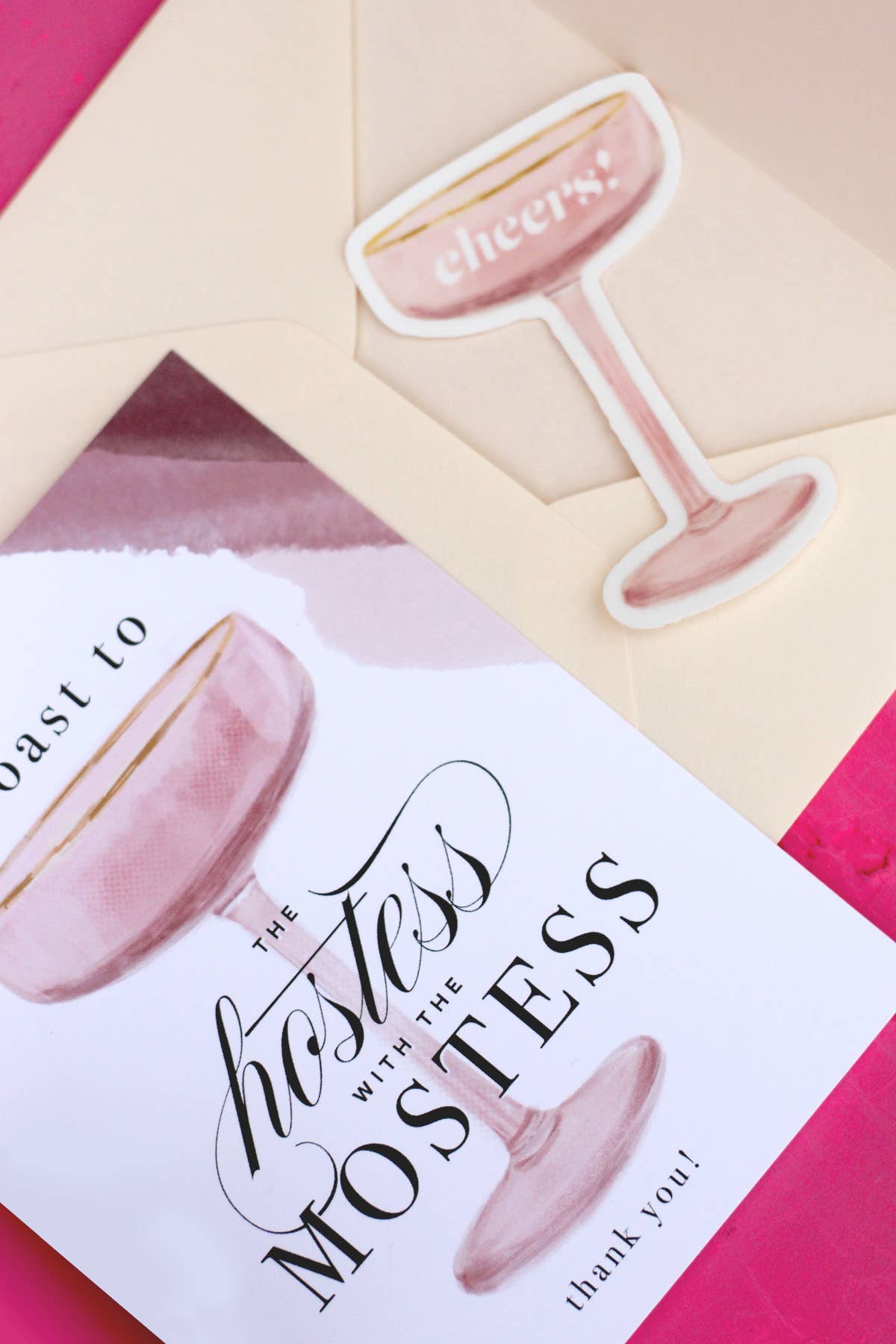 Cheers Pink Champagne Glass Vinyl Sticker
