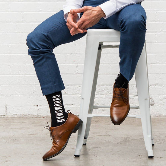 Load image into Gallery viewer, Men’s Black Wedding Party Dress Socks - Groomsman

