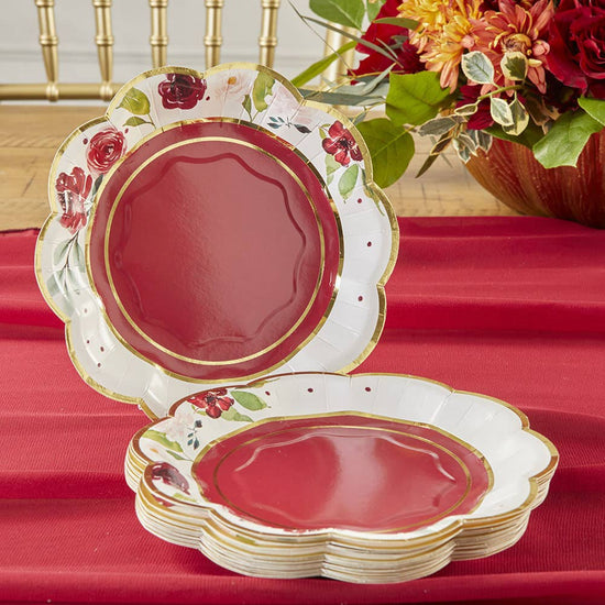 Load image into Gallery viewer, Burgundy Blush Floral 7 in. Premium Paper Plates (Set of 16)
